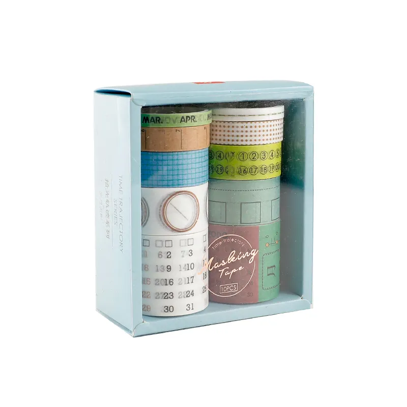 Washi Tape-caja de papelería, 10 rollos/caja de cinta de tiempo de seguimiento, cinta adhesiva para escribir, notas de trabajo diario, indexación mensual, cinta de papel