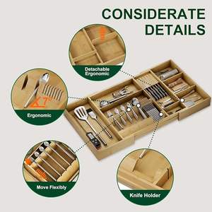 ลิ้นชักจัดระเบียบไม้ไผ่พร้อมเคลือบเครื่องเงินสำหรับใช้ในครัว - Product Image 3