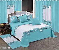 Parure de Lit et Rideaux Sur Mesure 13 Pièces, Style Européen-Américain, Motifs Floraux Tournesol, en Microfibre Garnie de Polyester, 200TC, Pliée