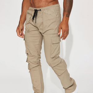 Pantalon cargo léger pour homme à taille haute avec tissu en toile et poches utilitaires - Product Image 4