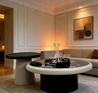 Table basse en bois italien avec plateau en dalle de roche, style moderne, luxe léger, ronde, simple, pour salon, meubles de maison