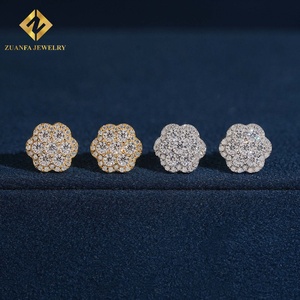Boucles d'oreilles clous en argent 925 avec moissanite, motif grappe de fleurs entièrement pavée de diamants, fermoir à vis, pour femme, prix de gros - Product Image 2
