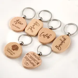 Porte-clés en bois vierge Logo gravé au laser personnalisé porte-clés en bois naturel porte-clés rond carré et porte-clés en forme de coeur