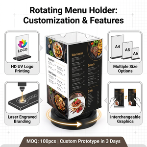 Exhibidor de Mesa Giratorio de Acrílico de 3 Caras Personalizado al por Mayor, Soporte Transparente para Menús, Letreros y Pósteres para Restaurantes y Hoteles - Product Image 3