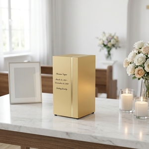 Hochwertige Matte Goldene Urne für Menschen, Personalisierter Gravierter Bestattungsbehälter für Erwachsene, Gedenkstätte und Endgültiger <span class=keywords><strong>Ruheplatz</strong></span> - Product Image 1