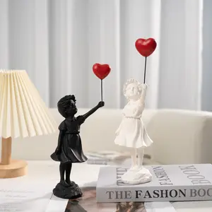 White Black Girl With Balloon Statue Modern Art Sculptures For Home Decor Resin Figure Sculpture Crafts Ornament Gifts J121