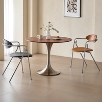 Vintage-Stil Runder Massivholz-Esstisch; Edelstahl Tulpenförmiger Balkon-Beistelltisch; Designer Retro-Esstisch