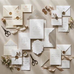Invitaciones de Boda de Lujo en Papel de Algodón Texturizado Floral Color Oro Blanco Estilo Lago Como, con Corte Láser, Sello de Cera y Grabado Personalizado - Product Image 3