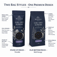 Sachets Doypack Mylar refermables avec fenêtre pour thé Earl Grey Bergamote, emballage alimentaire pour thé noir en vrac et cadeau Fleur de carpe
