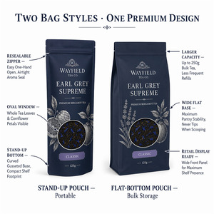 Bolsas de Mylar con ventana resellables para té Earl Grey y bergamota, empaque de alimentos para té negro de hojas sueltas y regalos de aciano. - Product Image 5