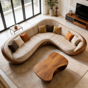 Nuovo Arrivo: Divano Sezionale in Legno Organico, Comodo e Imbottito, <span class=keywords><strong>Elegante</strong></span> Beige, per Appartamenti, Salotti e Uffici - Product Image 4