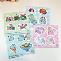 Feuille d'autocollants décoratifs Kawaii à découpe kiss-cut, impression couleur, imperméables, auto-adhésifs, pelliculage brillant, faible MOQ