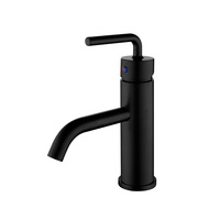 Keran Wastafel Kuningan Solid Hitam Doff, Pegangan Silinder Bulat Satu Lubang, Keran Mixer Kamar Mandi, Pemasangan di Dek, Air Panas Dingin