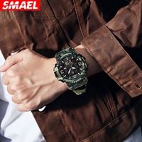 Montre de sport numérique pour homme SMAEL 8049MC, camouflage, lumineuse, étanche 50 bars, en plastique, avec alarme, résistante aux chocs, double affichage