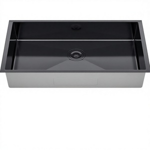 Lavello da Cucina Rettangolare Sottopiano in Acciaio Inox Lucidato Fatto <span class=keywords><strong>a</strong></span> Mano, 32 Pollici, Calibro 16, Vasca Singola, 32x19x8, Nero - Product Image 1