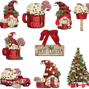 Ensemble de pendentifs en buis nain transfrontalier pour Noël, décorations d'arbre, décoration intérieure, fournitures d'arrangement sur le thème du chocolat chaud festif, artisanat - Product Image 1