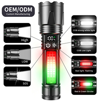 Weiße Laser- und Seiten-COB-Taschenlampe IP66 mit Mehreren Beleuchtungsmodi Rot-Grün Blinkend Wiederaufladbare Taktische Taschenlampe für Camping und Patrouille
