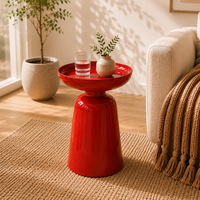 Table basse ronde moderne rouge brillante avec plateau, design en acier, meubles de salon
