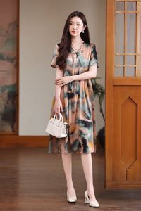 Vestido de noche y Formal de seda de morera de lujo para mujer Vestido informal elegante con estampado digital para bodas y galas Cintura natural - Product Image 2