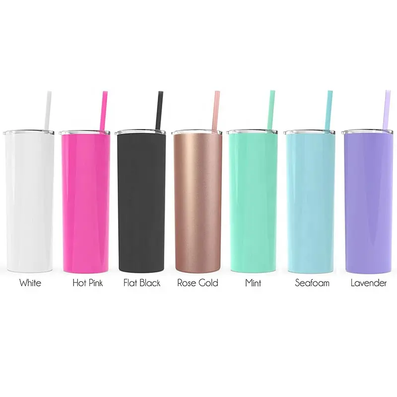 RTS Vakum Terisolasi 20Oz Stainless Steel Tumbler Pribadi Skinny dengan Jerami