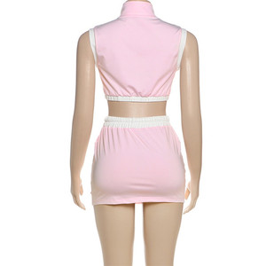 Casual Women Tracksuit 2 Piece Set Summer Patchwork Zip Tank <strong>Tops</strong>+<strong>Drawstring</strong> Skirts Matching Sporty Stretch Slim Outfits - Product Image 6