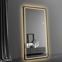 Miroir sur pied rétroéclairé par LED avec cadre en aluminium, lumière à intensité variable, commande tactile, anti-buée pour chambre, salle de bain, hôtel