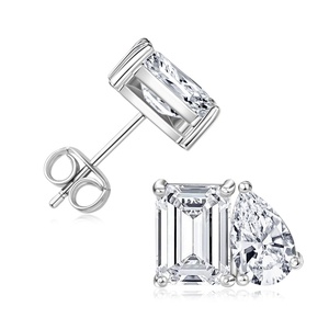 Simple Geometric <b>Emerald</b> Cut 14k Gold Filled Cubic Zirconia Toi Et Moi Double Stone <b>Stud</b> Earrings for Women - Product Image 3