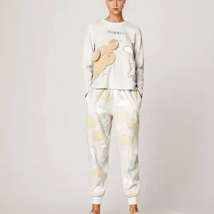 Women's Clothing Sleepwear Thermal Pajamas Ladies Animal Print Winter Pajamas Flannel Fleece Homewear Sleepwear Set