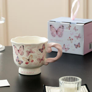 High Aesthetic Cartoon Ceramic 400ml High <b>Footed</b> Coffee <b>Mug</b> Couple Party Gift for Home Use Dishwasher & Microwave Safe - Product Image 2