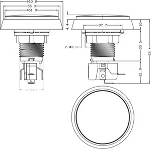 Bouton de jeu vidéo d'arcade de luxe 60 mm en plastique plaqué argent, à biseau plat, avec ampoule LED et réinitialisation automatique - Product Image 6