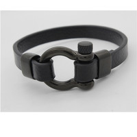 Bracelets pour hommes Manilles d'ancrage à vis en acier inoxydable Bracelet en cuir noir