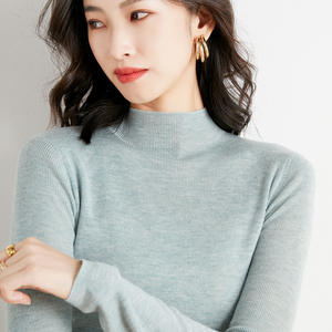 <span class=keywords><strong>Pull</strong></span> en laine fine coréenne, nouvelle collection automne-hiver 2025, pour femme, coupe ajustée, col roulé mi-haut, couleur unie, anti-boulochage, 100g - Product Image 4