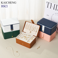 Vente en gros directe usine : Étui de rangement pour bijoux de voyage rose, boîte à bijoux personnalisée en cuir PU et velours bleu-vert avec logo