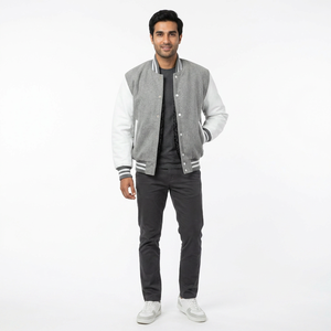 Custom Logo Wool Chenille Embroidery <b>Baseball</b> Letterman Collage <b>Baseball</b> <b>Jackets</b> <b>Men</b> Bomber Blank Leather Sleeve Varsity <b>Jacket</b> - Product Image 1