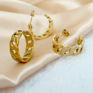 미노스 쿠반 체인 반지 PVD 골드 도금 써지컬스틸 남녀공용 힙합 반지 - Product Image 3