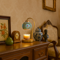 Lampe à parfum rétro pour la décoration de la maison, lampe de chevet avec abat-jour en mosaïque, veilleuse, température réglable, minuterie électrique, chauffe-cire