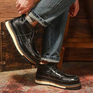 รองเท้าหนังแท้ทรงย้อนยุคแบบใหม่สำหรับผู้ชาย สีน้ำตาล แบบผูกเชือก หัวกลม ระบายอากาศได้ดี เหมาะสำหรับเดิน - Product Image 5