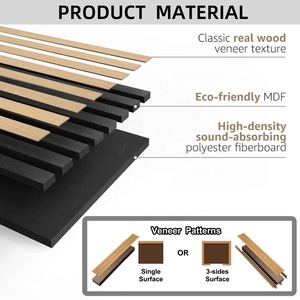 Mur de fond TV Panneaux muraux acoustiques décoratifs en bois Placage chêne naturel MDF Panneau acoustique en bois à lattes avec feutre PET noir - Product Image 2