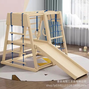 Estructura de juego multifuncional de madera para interiores con tobogán y columpio para niños - Product Image 3