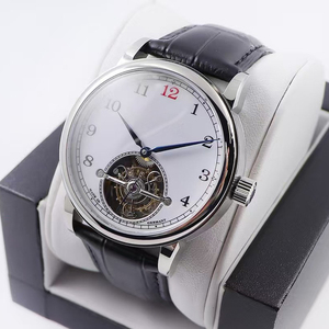Classic High Quality Mens Luxury <b>Watch</b> Silver <b>Case</b> White Dial Black Leather Strap Automatic Tourbillon Sapphire Waterproof Power - Product Image 2
