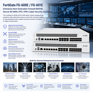 Fortinet FortiGate FG-600E FG-601E Pare-feu d'entreprise nouvelle génération NGFW, Appareil de sécurité SD-WAN, IPS, VPN, Cybersécurité - Product Image 5