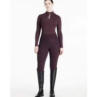 Haut d'équitation pour femme à col zippé, manches longues, respirant, séchage rapide, extensible dans les 4 sens, sous-vêtement d'équitation OEM
