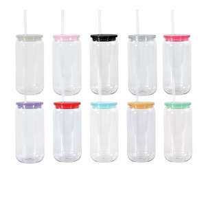 Offre Spéciale – Gobelet en plastique transparent à paroi simple de 16 oz, type canette de bière, avec paille en plastique et couvercle en acrylique pour impression vinyle UV DTF - Product Image 6
