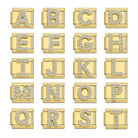 Bracelet Modulaire Italien Doré avec Breloques en Cristal et 26 Initiales, Maillons Amovibles, Bijoux DIY