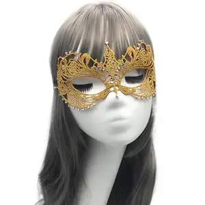新款成人水钻金色蕾丝眼罩奢华化妆舞会面具服装万圣节派对面具