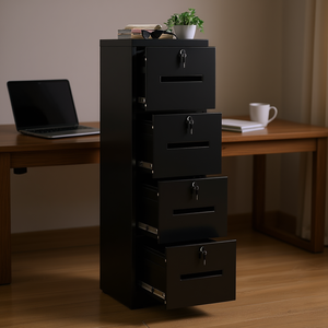 Armadietto verticale in metallo nero a 4 cassetti con serratura per ufficio domestico, formato Letter, Legal, A4, F4 - Product Image 2