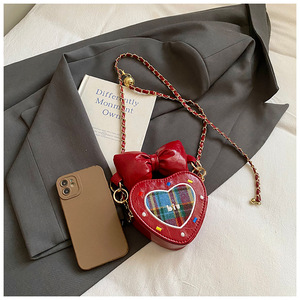 Graziose borse a forma di cuore carine per ragazze lettere da ricamo borsa a tracolla da donna <span class=keywords><strong>Mini</strong></span> 3D borsa con fiocco grande rossetto borse monete - Product Image 3