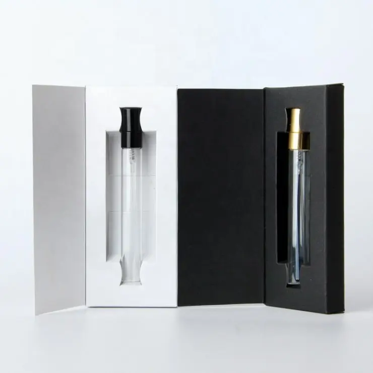 10ml perfume spray bottle with paper box packing white card paper black card paper glass perfume bottle