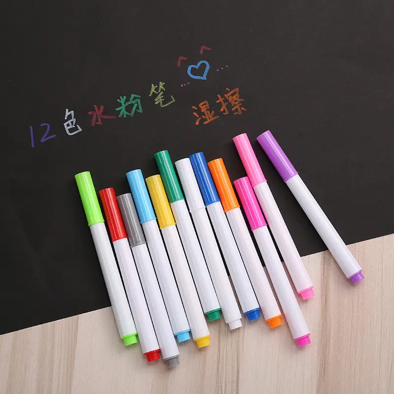 12Pcs Assorted Colorful Liquid Chalk Pen Marker Dust-Free Erasable White Chalkboard Water-Based Non-Toxic Wet Erase Markers