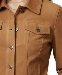 Chaqueta de Cuero Genuino de Primera Calidad para Mujer, Estilo Trucker, Diseño Sólido, Transpirable, para Primavera/Otoño, con Botones y Bolsillos - Product Image 3